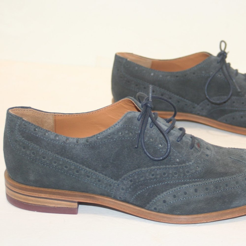 Ted Baker London "Fedinos" Navy Blue Suede Leather Wing-Tip Shoes. Mens 8 M (41